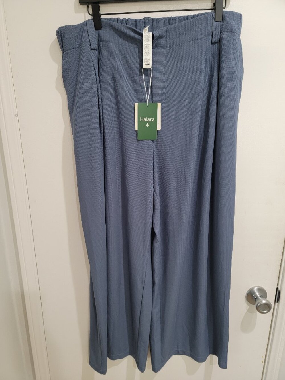 HALARA High Waist Waffle Knit Wide Leg Pants Blue